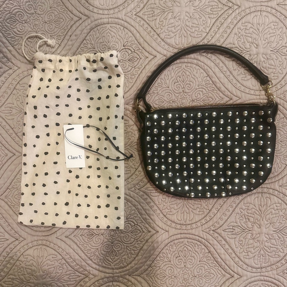 Clare V Black and Silver Studded Petit Moyen